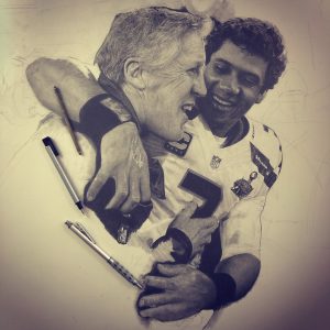 Pete Carroll and Russell WIlson Seattle Seahawks Super Bowl Champions