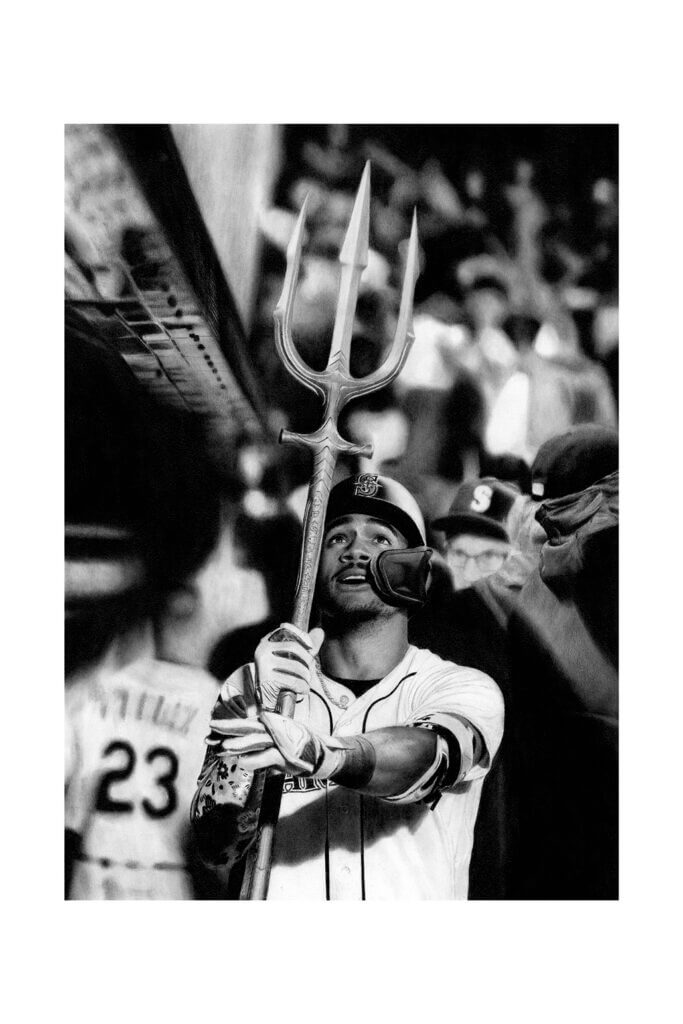Julio Rodriguez Topps pencil artwork by Keegan Hall