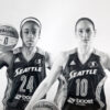 Sue Bird and Jewell Loyd pencil artwork by Keegan Hall